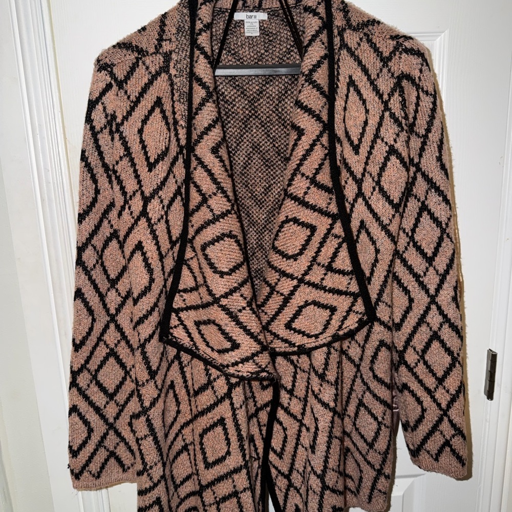Bar III Pink and Black Geometric Cardigan